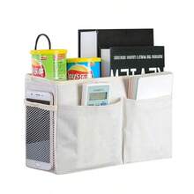 Bedside Hanging Storage Caddy, Dorm Bed Organiser With Hooks For Books, Remote Controls & Small Bedroom Essentials - White - View 7