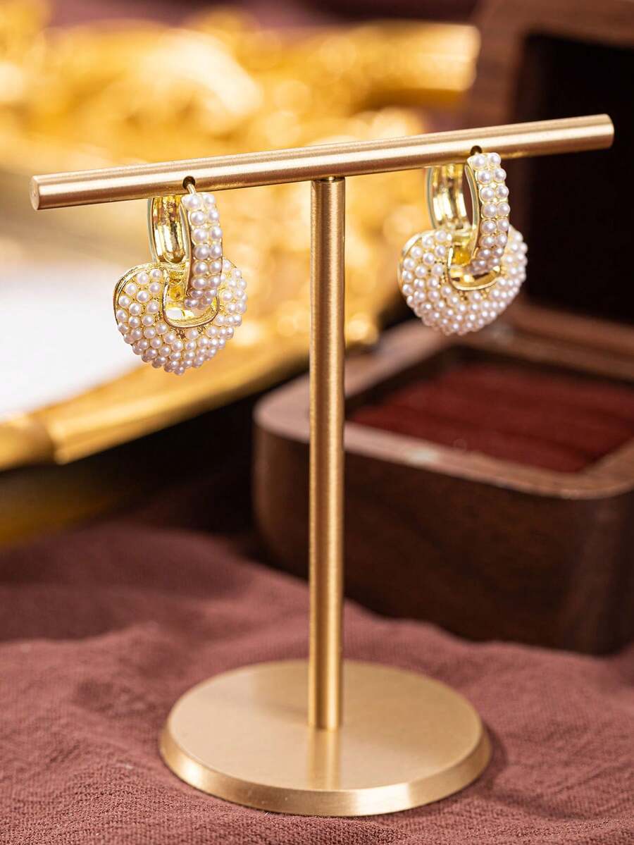 1 Pair Women's Fashionable Elegant Pearl Heart Earrings