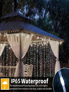 100/200/300 LED Solar Powered Outdoor Garden Curtain Lights - 8 Modes, IP65 Waterproof, Suitable For Gazebo, Patio, Home Party, Wedding, Wall Christmas Decor (White/Warm White/Multi-Color) - Solar Led String Light - View 4