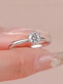 MONALLY Minimalist Luxury Engagement/Wedding Ring, Inlaid With White Zirconia, Unique Design, Ring Jewelry, Party Gift, High-End Distinctive Design, Suitable For Women To Wear On Any Occasion, Excellent Gift - Silver - View 6