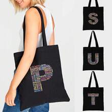 Grand sac fourre-tout à capacité élevée pour le travail, les déplacements, sac de transport avec motif lettre, sac en canevas, sac d'épaule pour les livres de l'université, sac de courses léger