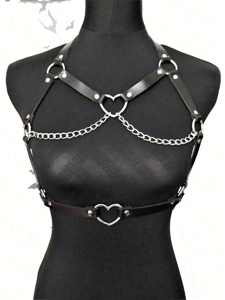 Women's Leather Chest Harness With Chains Fashion Chest Harness Outfit Accessoreis Chest Harness Woman - Black - View 1
