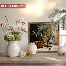 1pc 2D Flat , Country Olive Kitchen Still Life Wooden Sign, 8x8inch Frame Country Pottery Art - Floral Plant Decorative Wall Art Poster, Suitable For Home Office, Farmhouse Decoration, Ideal Housewarming Gift For Family And Friends, Farmhouse Wall Art |   Country Decor |   Natural Wood Surface, Olive Decoration - 彩色 - 查看 12