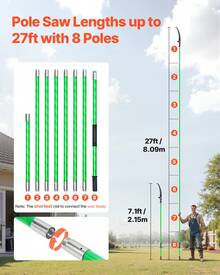Manual Pole Saw, 118-809.3 Cm Extendable Pole Tree Pruner, Sharp 65Mn Steel Blade, Lightweight Fiberglass Handle Pole, Double-Hook Saw For High Branch Trimming, Pruning Tool For Palms, Shrubs - 綠色 - 查看 2