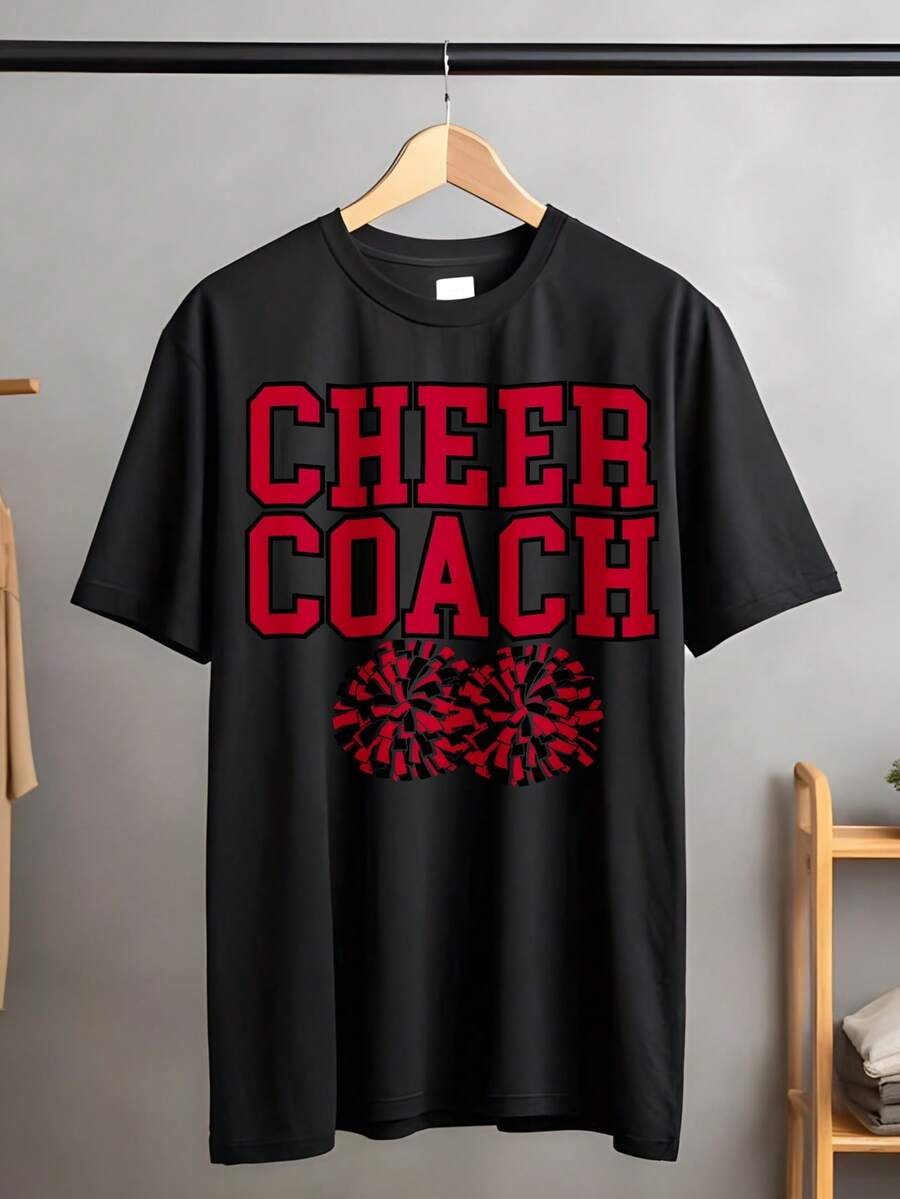 100 Percent Cotton Cheer  T Shirt For Women With Red Pom Poms Design Comfortable And Durable Graphic Tee For Sports Team Coaches And Enthusiasts Perfect For Game Days Practice And Everyday W - màu đen - Xem 1