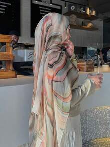 1 pieza Hijab de mujer con estampado de rayas coloridas y estilo bohemio, bufanda/chal suave y a prueba de viento para primavera/verano y estilo callejero, accesorio versátil - Verde-rosa - Ver 5