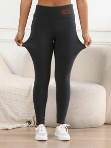 1 件女士保暖内衬高腰健身冬季保暖加厚紧身裤柔软瑜伽裤 - 深灰色 - 查看 10