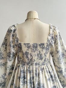 Rusttydustty 女士浪漫法式乡村风格印花长袖连衣裙，收腰设计，适合网络星期一、圣诞节、感恩节和新年等节日派对穿着。