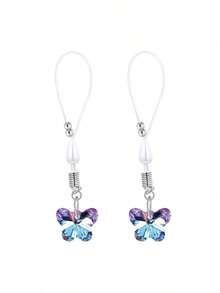 2PCS Non-Piercing Clip On Nipple Rings, Adjustable Dangling CZ Breast Jewelry For Women Stainless Steel Faux Piercing Jewelry