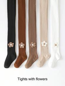 5pcs/Pack Girls Flower & Vertical Stripe Leggings, Suitable For All Seasons - Multicolor - View 8