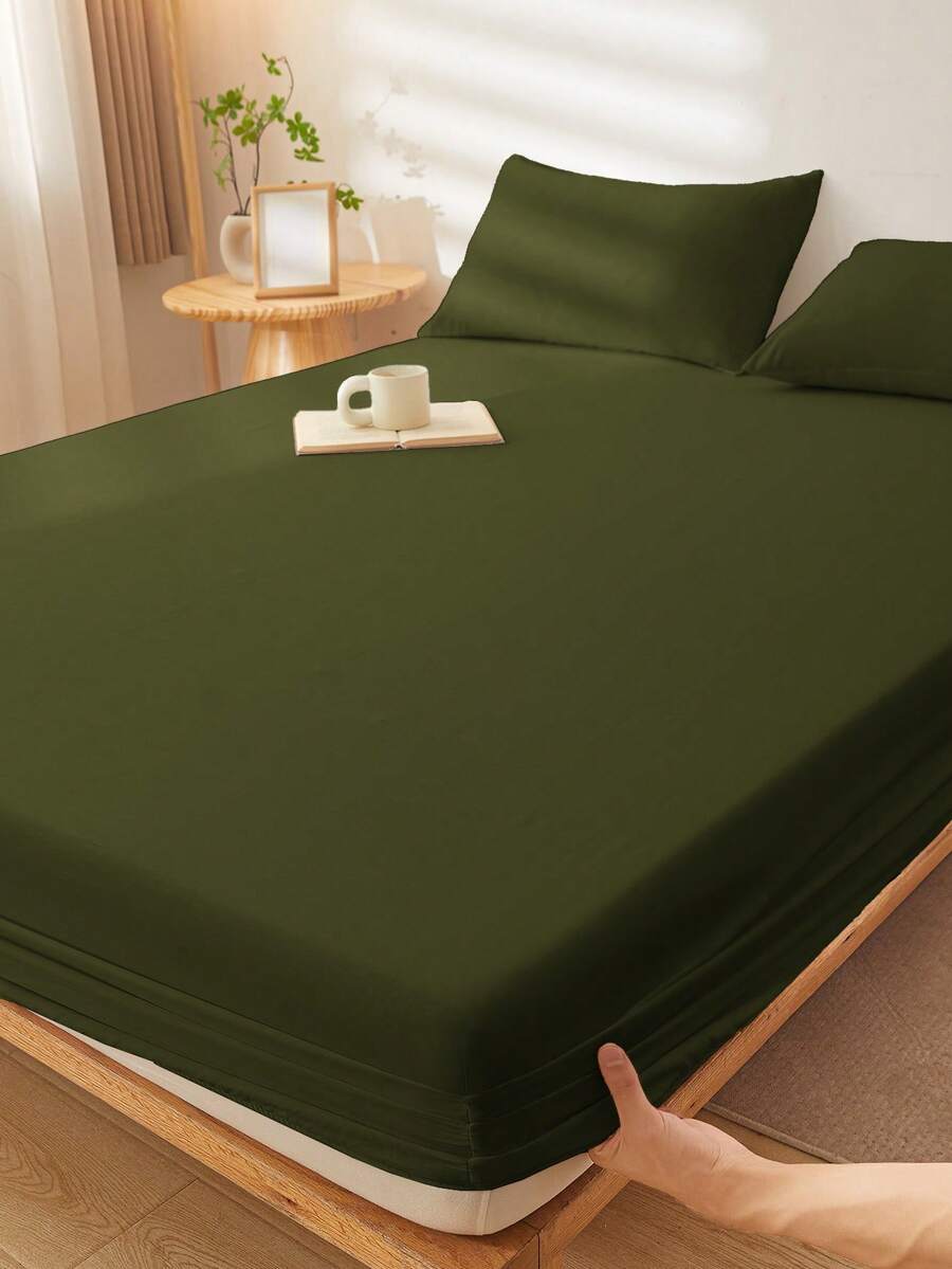 1件超柔软纯色床笠，床上用品，轻薄床笠，深绿色床垫罩，深口袋设计，柔软透气，适用于单人床、双人床、大号床、特大号床，四季皆宜，家居装饰，可机洗