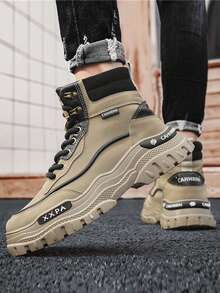 2025 New Men's Hiking Boots, Thick Sole, Anti-Slip, Durable, High-Top, Round Toe, Lace-Up, Soft & Comfortable PU Leather, Waterproof, Oil-Resistant, Fashion Versatile Casual Boots For Outdoor, Hiking, Climbing, Adventure, Comfortable Men's Leather Ankle Boots, Retro Style