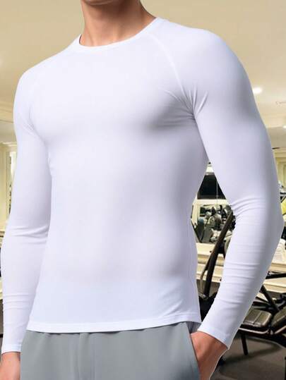 Plus-Size Men's Compression Shirts Longs Sleeve Workout Gym T-Shirt Running Tops Cool Dry Sports Base Layer Athletic Undershirts
