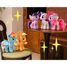 Hasbro Hasbro 我的小马驹毛绒娃娃 - 暮光闪闪公主款，闪亮独角和彩虹鬃毛，柔软舒适，适合女孩，节日礼物，适合3岁以上儿童，官方授权角色 - 彩虹破折號 - 查看 6