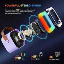 2-Mic Mini Karaoke Machine, Portable Wireless Microphone Speaker With LED Lights For Birthday Parties, Family Gatherings, Christmas Gifts, New Year's Gifts, Birthday Presents (Purple) - 紫色 - 查看 7