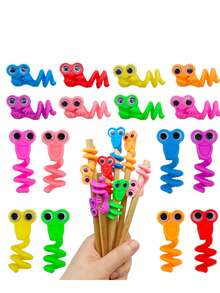 2pcs/4pcs/6pcs/8pcs Big Eye Bead Pencil Caps, Cute Design Soft Tip Student Pencil Small Gifts, Random Assortment