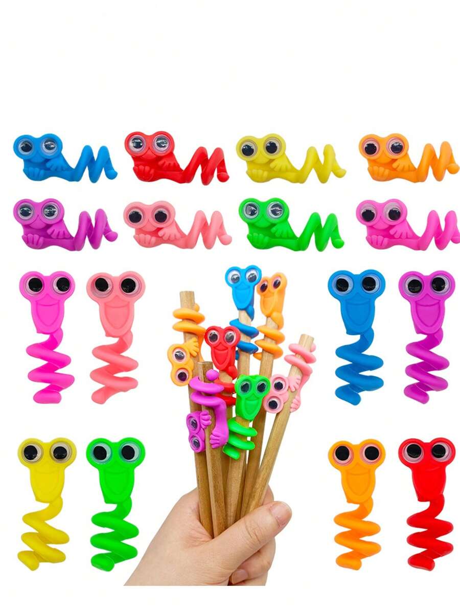2pcs/4pcs/6pcs/8pcs Big Eye Bead Pencil Caps, Cute Design Soft Tip Student Pencil Small Gifts, Random Assortment