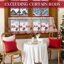 1 件现代简约彩色刺绣薄纱窗帘，刺绣圣诞老人和驯鹿透明短窗帘布，适用于客厅、卧室、厨房、小窗户的圣诞装饰，圣诞礼物 - 紅綠色 - 查看 7
