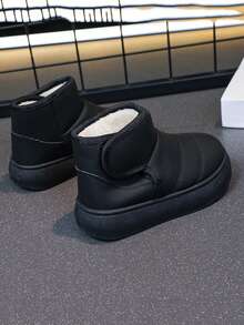 1 Pair Baby Fashionable Snow Boots, Unisex, Rubber Non-Slip Sole, One-Push Magic Tape, Solid Color, Outdoor Baby Boots