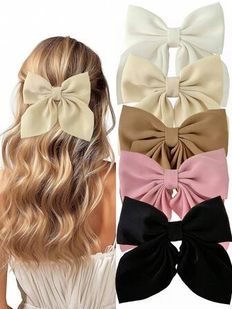 1/2/3/4/5件2025最新款女孩长蝴蝶结发夹，柔软长尾蝴蝶结发夹，复古金属发夹丝绸头带，优雅发饰，送给女孩的绝佳礼物