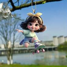 Acrylic Flat Cartoon Cute Girl Creative Decorative Pendant, Suitable For Backpack, Car Rearview Mirror Decoration