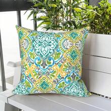 Outdoor/Indoor Throw Pillows, 18x18 Square Pillows With Inserts Bed, Couch, Sofa & Patio Furniture (Set Of 2, Monstera Blue), Decorative Pillows - 錦緞綠 - 查看 2