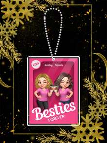Besties Forever Pink Action Figure 3D Effect Personalized Acrylic Block, Meaningful Gift For Best Friend,Festive Calendar
