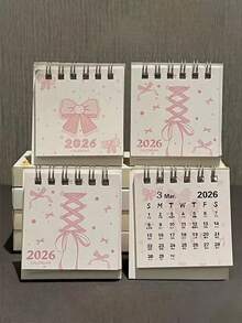 1pc 2026 Pink Bow Decor Mini Desk Calendar, Cute & Aesthetic For Girls, Students