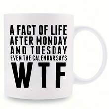 Popular Choice "The Truth About Life After Monday & Tuesday" Thermal Ceramic Coffee Mug - Hand Wash Only, Humorous Quote, White Background Black Text, Coating - Ideal Gift For Men & Women, Essential For Kitchen, Dining, Coffee Shop