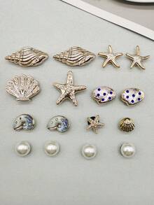 16pcs ABS Resin Gold Cute Nautical Ocean Starfish Shoe Charms, Shiny Rhinestone Seashell Shoe Clips Decorations, Detachable Faux Pearl Shell Shoe Accessories, Multi-Functional Shoe Clips For Women Sandals, Slippers, Beach Bags, Suitable For Christmas, Halloween, Valentine's Day, Birthday, Holiday Party Gifts (Shoes Not Included)