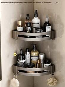 1pc Punch-Free Triangle Rack, Corner Shelf With Hooks, Dormitory Storage Rack,Shower Caddy, Storage Shelf For Bathroom & Kitchen,Balcony Storage Rack,Autumn New Arrivals,Christmas Gift - Triangle - View 7