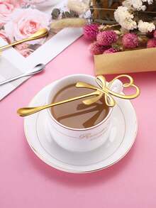 2pcs/4pcs/6pcs Heart Bowknot Hanging Cup Spoon,Love Butterfly Coffee Spoon,Stainless Steel Coffee Stirring Spoon,Coffee Spoon,Long Handle Dessert Spoon,Dinner Spoon,Stainless Steel Love Bow Spoons,Stainless Steel Honey Spoon,Basting Spoon - Multicolor - View 5