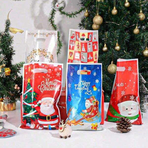 10pcs Christmas Eve Party Decoration Gift Bags, Candy Packaging Bags