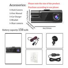 1 pieza, Cámara de salpicadero frontal, trasera y interior, Cámara de salpicadero de 3 lentes, Cámara DVR de 1080P FHD para automóviles con grabación en bucle, caja negra, cámara para automóvil, grabación de conducción de automóviles, pantalla de 2 pulgadas, tarjeta SD no incluida - Multicolor - Ver 6