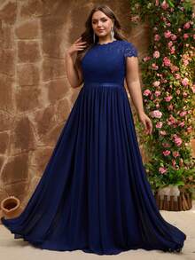 Women's Elegant Formal Lace Patchwork Embroidered Zipper Chiffon Dress, Suitable For Formal Events, Bridesmaid, Wedding Guest, Prom, Birthday Party, Summer/Autumn/Spring