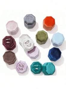 1Pc Velvet Ring Box, Hexagon 3 Slots Triple Slot Ring Box, Wedding Day Ring Box For Wedding Ceremony Wedding Ring Holder Ring Box, For Multiple Rings Ring Boxes, Wedding Ring Storage Box, Wedding Ring Holder, Engagement Ring Holder Ring Holder Box Back To School - 多色 2 - 查看 4