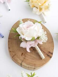 1Pc Premium Groom/Bridesmen Artificial Rose Boutonniere ,Handmade Wedding Bouquet For Men, Accessories For Wedding/Graduation/Prom