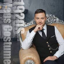 1920s Mens Costume, Roaring 20s Costumes Men, 1920S Mens Outfit Accessories With Vest Hat Pocket Watch Tie Armband - 加大尺寸+黑色 - 查看 2