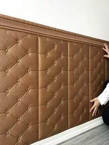 4 件 27.55 X 13.78 X 0.16 英寸，3D 墙板，压花 XPE 泡沫壁纸，仿皮革纹理，压花纹理，圣诞家居装饰，儿童房装饰，可重复使用，可定制，床头板衬垫，隔音厚壁装饰，房间装饰，防水、防潮、防尘、防撞贴纸