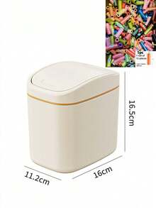 1 件现代简约桌面垃圾桶带盖，ABS+PP 材质，白色，免提，紧凑型，适用于家庭、卧室、办公室，包含 1/8/20 卷（15 个/卷）随机颜色垃圾袋，适用于厨房、浴室、家庭和家居用品 - 彩色 - 查看 17