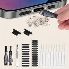 8件套：手机充电口清洁刷、耳机清洁刷、手机缝隙除尘刷、手机防尘网、防尘塞，兼容苹果手机 - 黑與白 - 查看 9