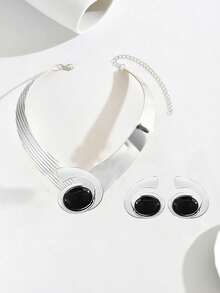 3pcs/Set Geometric Metal Exaggerated Gold Choker Necklace & Earrings Set