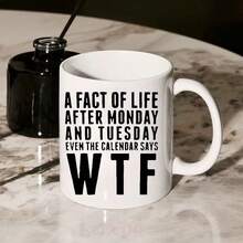 Popular Choice "The Truth About Life After Monday & Tuesday" Thermal Ceramic Coffee Mug - Hand Wash Only, Humorous Quote, White Background Black Text, Coating - Ideal Gift For Men & Women, Essential For Kitchen, Dining, Coffee Shop