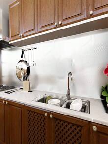 防水防油铝箔贴纸，银色格子撕下即贴墙纸可移除自粘纸适用于厨房台面书桌柜