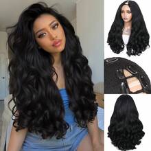 DUOZIMEI 22 Inch Natural Black Afro Curly U/V Part Synthetic Wig, Fluffy Curly, Synthetic Fluffy Straight Hair, No Glue, Women Half Head Wig Without Clips - Multicolor - View 14