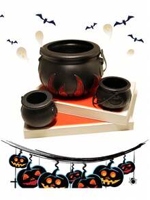 1pc-6pcs Halloween Witch Pumpkin Lantern, Black Flame Candy Bucket, Ghost Bucket, Pumpkin Bucket, Performance Decoration Props