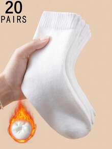 1/3/5/10/15/20 Đôi tất dài đến bắp chân bằng vải len dày, màu trắng trơn, thoải mái, thấm hút mồ hôi, dành cho nữ, mùa thu/đông - trắng - Xem 13