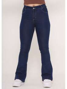 Girls' Flare Jeans, Ballerina School Pants, Cotton Denim, Sizes 10 To 16 - Azul lavado oscuro - Ver 2