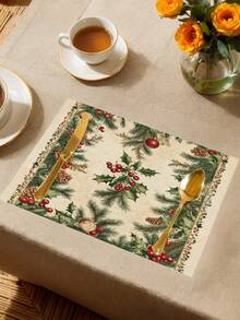1pc Christmas Tree Printed Table Runner, Christmas Decor Linen-Like Table Runner, Table Runner, 1pc Table Runner, 4pcs Placemats, 1pc Cushion Cover, 3 Products Available, Seasonal Home Decor Indoor/Outdoor Party Supplies, Winter Home Decor, Christmas Decoration, Christmas Room Decor, Christmas Party Decoration