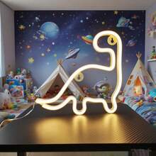 1 pezzo Lampada da parete al neon a forma di dinosauro a LED, decorazione per la camera dei bambini, luce d'atmosfera, alimentata a batteria e USB, per casa, festa, luci da fata romantiche, decorazione camera da letto